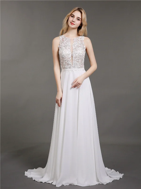 Lace and Chiffon with Beaded Bridal Dress-Ivory