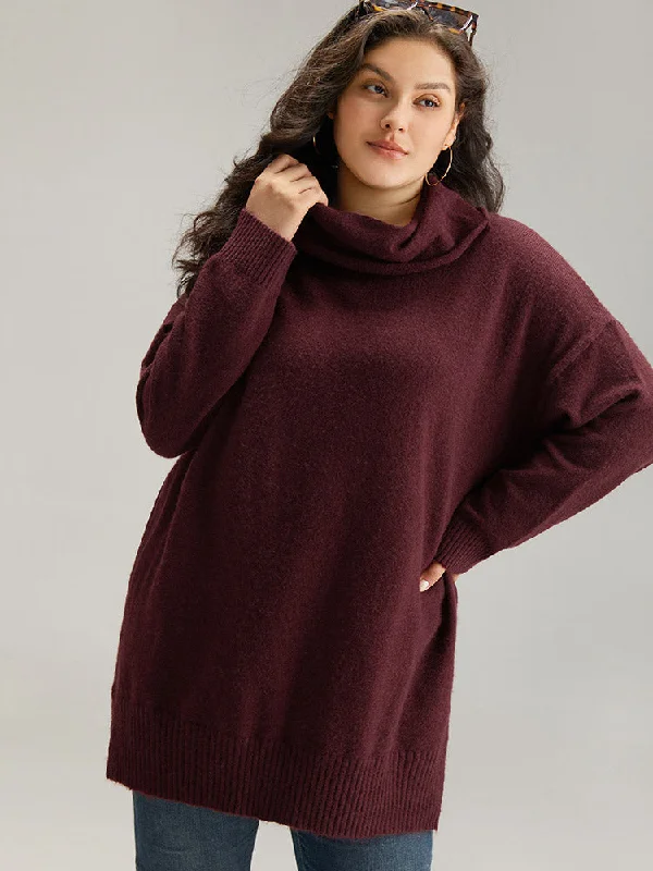 Anti-Pilling Split Side Turtle Neck Pullover