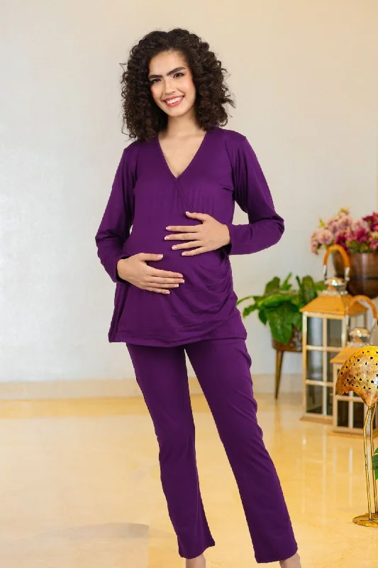 247 Comfy Purple Wrap Maternity Athleisure Set