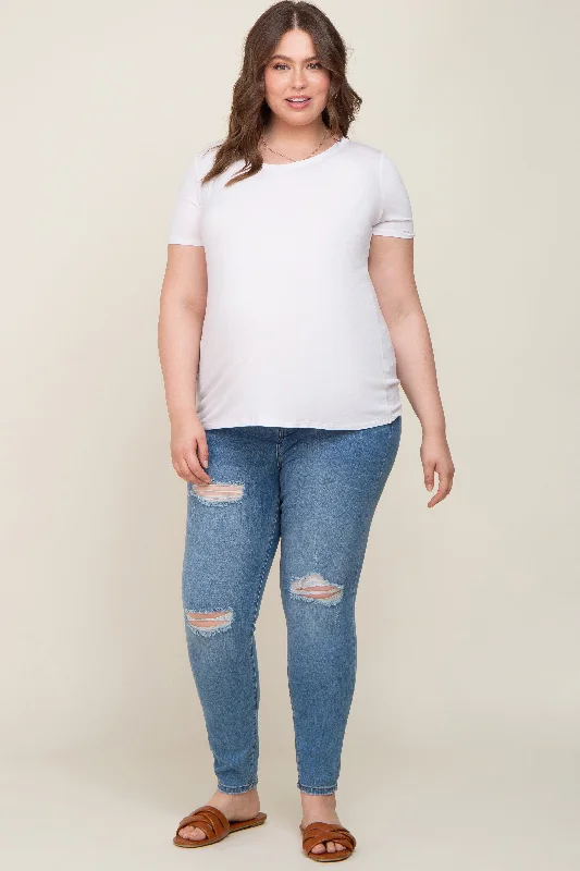 Blue Distressed Maternity Plus Skinny Jeans